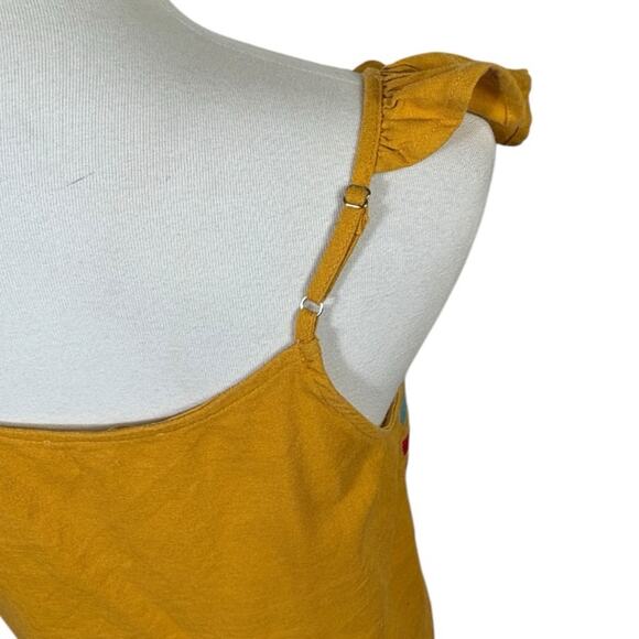 Andree by Unit Mustard Cotton Linen Floral Embroidered Ruffle Strap Tank Size M - Picture 5 of 7